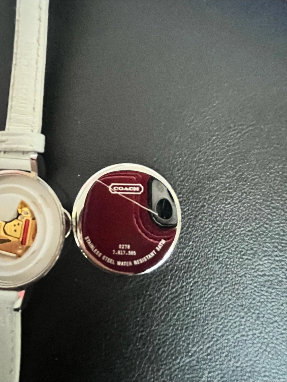 Coach White Leather Strap Watch with Multicolor Logo Dial